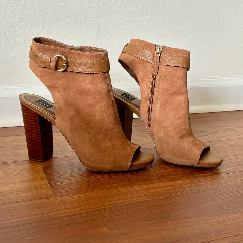 White House Black Market Brown Suede Peep Toe Booties Size 9.5 (4” Heel)